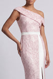 One Shoulder Dusty Blue Mermaid Sequins Midi Mother Of the Bride Dress with Slit