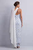 One Shoulder Light Blue Mermaid Sequins Midi Mother Of the Bride Dress with Side Cape