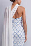 One Shoulder Light Blue Mermaid Sequins Midi Mother Of the Bride Dress with Side Cape
