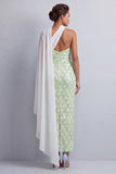 One Shoulder Light Blue Mermaid Sequins Midi Mother Of the Bride Dress with Side Cape