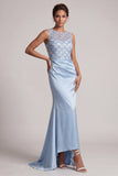 Sky Blue Mermaid Sequins Bateau Neck Long Mother Of the Bride Dress
