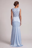 Sky Blue Mermaid Sequins Bateau Neck Long Mother Of the Bride Dress