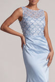 Sky Blue Mermaid Sequins Bateau Neck Long Mother Of the Bride Dress