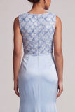Sky Blue Mermaid Sequins Bateau Neck Long Mother Of the Bride Dress