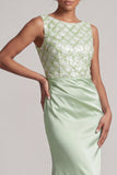 Sky Blue Mermaid Sequins Bateau Neck Long Mother Of the Bride Dress
