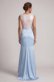 Sky Blue Mermaid Sequins Bateau Neck Long Mother Of the Bride Dress