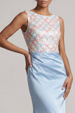 Sky Blue Mermaid Sequins Bateau Neck Long Mother Of the Bride Dress