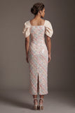 Light Green Mermaid Sequins Midi Mother Of the Bride Dress with Puff Sleeves