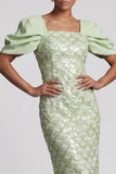 Light Green Mermaid Sequins Midi Mother Of the Bride Dress with Puff Sleeves