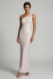 Blush Mermaid One Shoulder Sequins Long Mother Of the Bride Dress