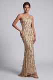 One Shoulder Pink Mermaid Sequins Cut Out Long Mother Of the Bride Dress