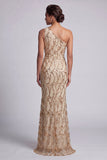 One Shoulder Pink Mermaid Sequins Cut Out Long Mother Of the Bride Dress