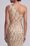 One Shoulder Pink Mermaid Sequins Cut Out Long Mother Of the Bride Dress