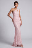 One Shoulder Pink Mermaid Sequins Cut Out Long Mother Of the Bride Dress