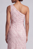 One Shoulder Pink Mermaid Sequins Cut Out Long Mother Of the Bride Dress