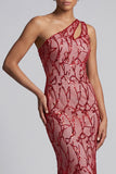 One Shoulder Pink Mermaid Sequins Cut Out Long Mother Of the Bride Dress