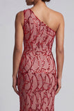 One Shoulder Pink Mermaid Sequins Cut Out Long Mother Of the Bride Dress