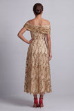 Red Off the Shoulder A-Line Sequins Midi Mother Of the Bride Dress