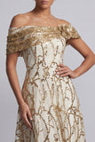 Red Off the Shoulder A-Line Sequins Midi Mother Of the Bride Dress