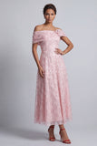 Red Off the Shoulder A-Line Sequins Midi Mother Of the Bride Dress