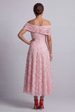 Red Off the Shoulder A-Line Sequins Midi Mother Of the Bride Dress