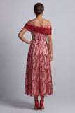 Red Off the Shoulder A-Line Sequins Midi Mother Of the Bride Dress