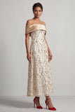 A-Line Red Off the Shoulder Midi Mother Of the Bride Dress with Sequins