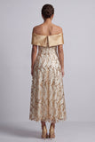 A-Line Red Off the Shoulder Midi Mother Of the Bride Dress with Sequins