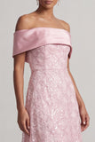 A-Line Red Off the Shoulder Midi Mother Of the Bride Dress with Sequins