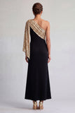 Black and Red One Shoulder Mermaid Midi Mother Of the Bride Dress with Sequins