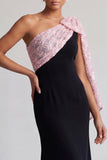 Black and Red One Shoulder Mermaid Midi Mother Of the Bride Dress with Sequins