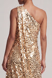 Sparkly Silver One Shoulder Mermaid Asymmetrical Midi Mother Of the Bride Dress with Sequins