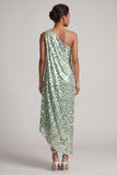 Sparkly Silver One Shoulder Mermaid Asymmetrical Midi Mother Of the Bride Dress with Sequins