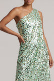 Sparkly Silver One Shoulder Mermaid Asymmetrical Midi Mother Of the Bride Dress with Sequins
