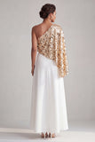 One Shoulder Champagne A-Line Midi Mother Of the Bride Dress with Sequins