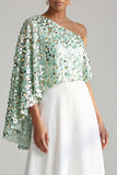 One Shoulder Champagne A-Line Midi Mother Of the Bride Dress with Sequins
