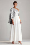 One Shoulder Champagne A-Line Midi Mother Of the Bride Dress with Sequins