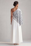 One Shoulder Champagne A-Line Midi Mother Of the Bride Dress with Sequins