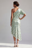 Mermaid Champagne One Shoulder Asymmetrical Ruched Sequins Midi Mother Of the Bride Dress