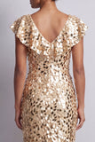 Mermaid Silver V-Neck Asymmetrical Sequins Midi Mother Of the Bride Dress with Ruffles
