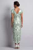 Mermaid Silver V-Neck Asymmetrical Sequins Midi Mother Of the Bride Dress with Ruffles