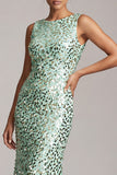 Sparkly Green Mermaid Asymmetrical Round Neck Midi Mother Of the Bride Dress with Sequins