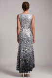 Sparkly Green Mermaid Asymmetrical Round Neck Midi Mother Of the Bride Dress with Sequins