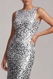 Sparkly Green Mermaid Asymmetrical Round Neck Midi Mother Of the Bride Dress with Sequins