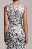 Sparkly Green Mermaid Asymmetrical Round Neck Midi Mother Of the Bride Dress with Sequins