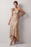 Peach Mermaid One Shoulder Asymmetrical Sequins Midi Mother Of the Bride Dress