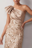 Peach Mermaid One Shoulder Asymmetrical Sequins Midi Mother Of the Bride Dress