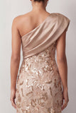 Peach Mermaid One Shoulder Asymmetrical Sequins Midi Mother Of the Bride Dress
