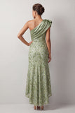 Peach Mermaid One Shoulder Asymmetrical Sequins Midi Mother Of the Bride Dress
