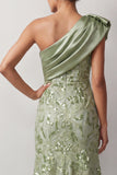 Peach Mermaid One Shoulder Asymmetrical Sequins Midi Mother Of the Bride Dress